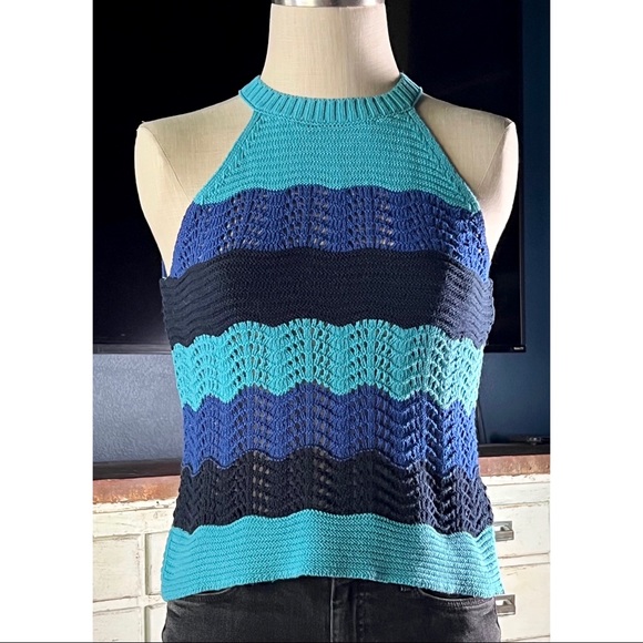 Anthropologie Jenette Crochet Blue Halter Sleeveless Sweater Top NWT New XS - Picture 1 of 11